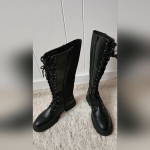 Classic Black Lace-Up Combat Boots (Large Calf)